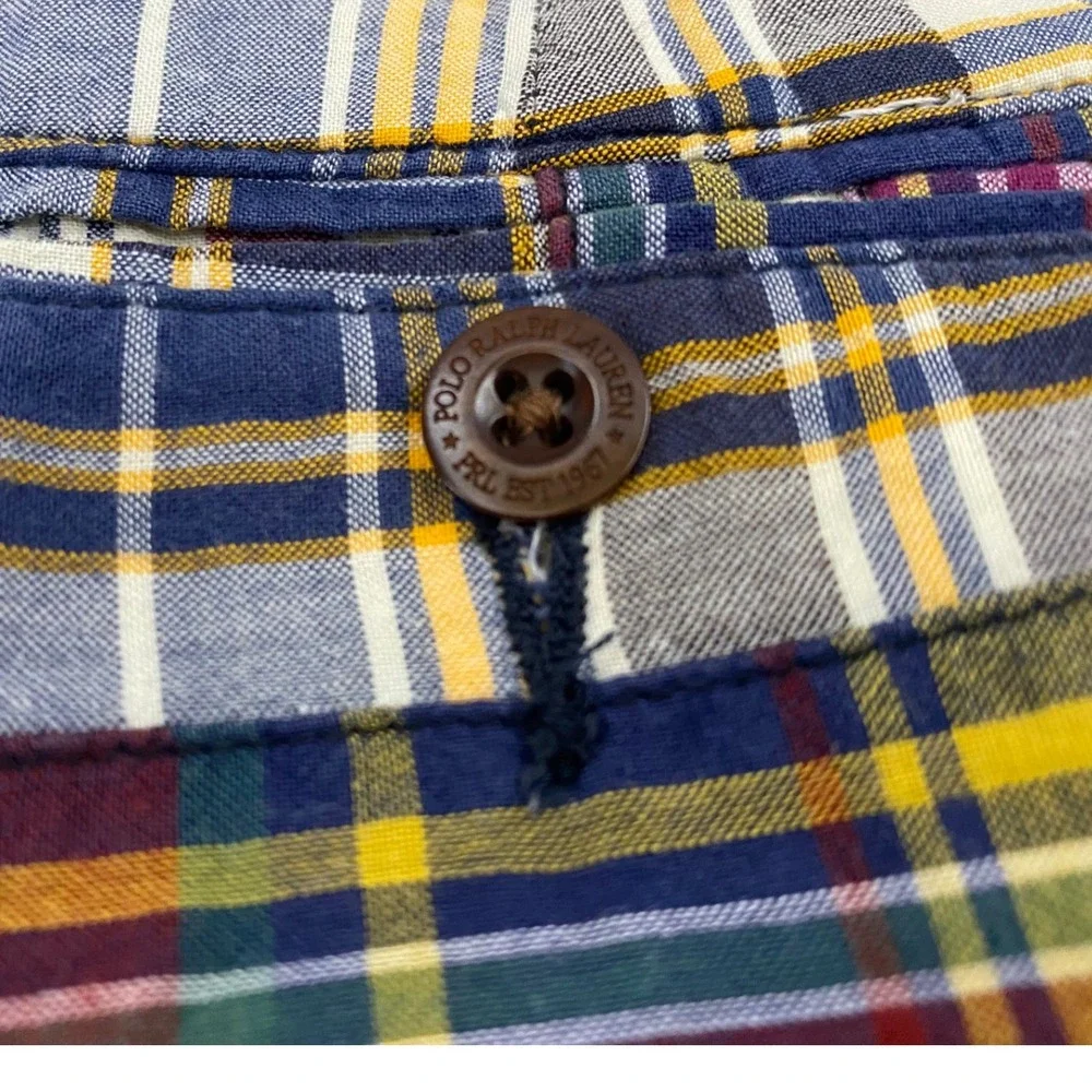 Vintage Polo Ralph Lauren Mens 38 Prospect Patchwork Madras Shorts Multi Plaid